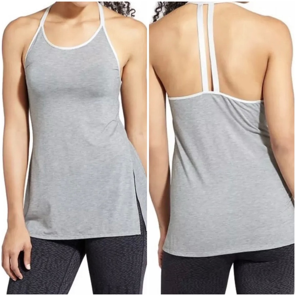 Athleta Essence Satin Mesh Tank Top Grey Medium